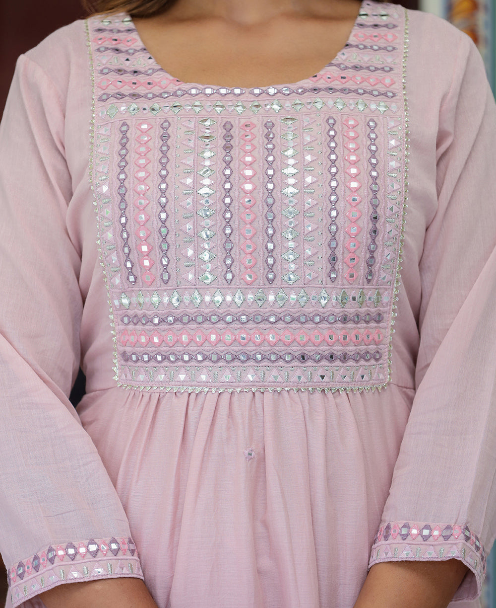 Light Pink Embroidered Cotton Kurta Pant Set