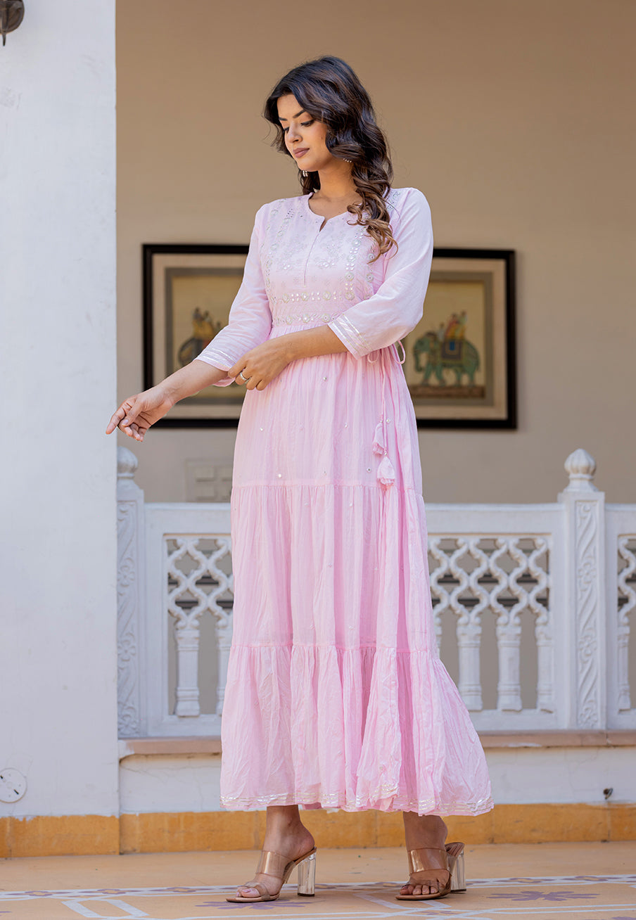 Buy Pink Cotton Ethnic Gown Online in India | Best Indian Traditional Dress Online 