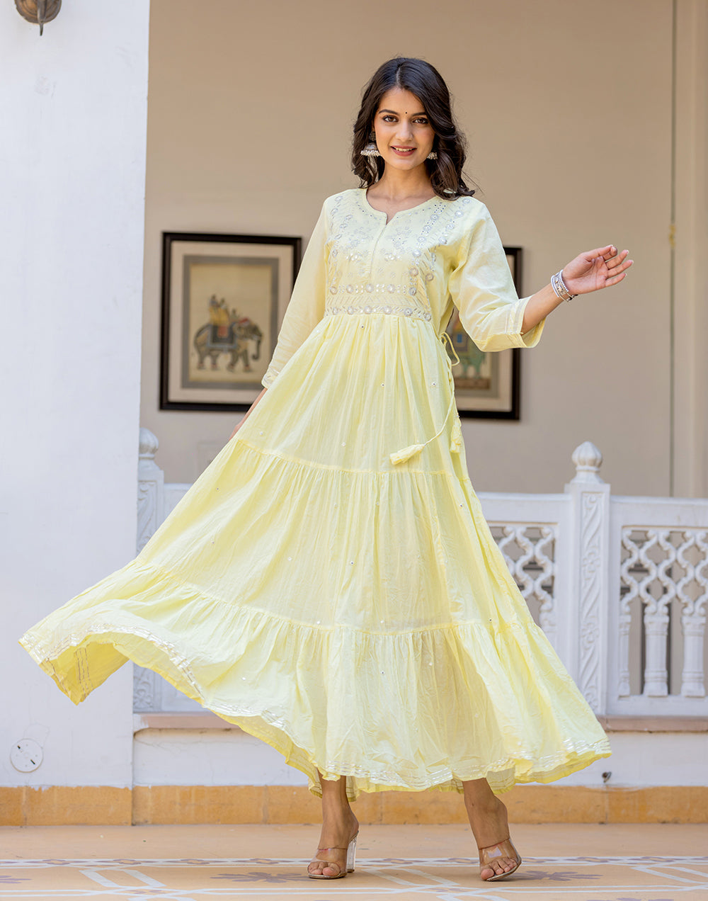 Buy Yellow Cotton Ethnic Gown Online in India | Best Indian Traditional Dress Online 