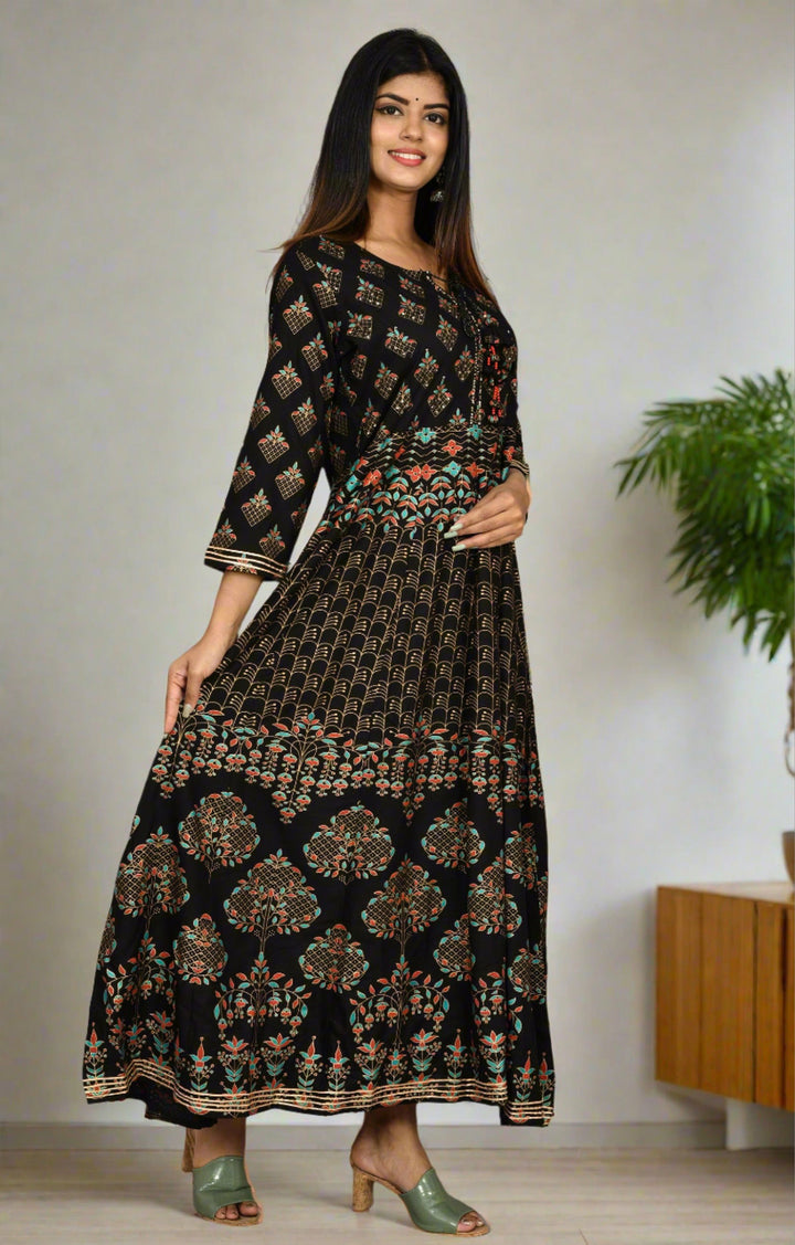 Black Gold Printed Anarkali Ethnic Gown - Kaajh - #tag4#