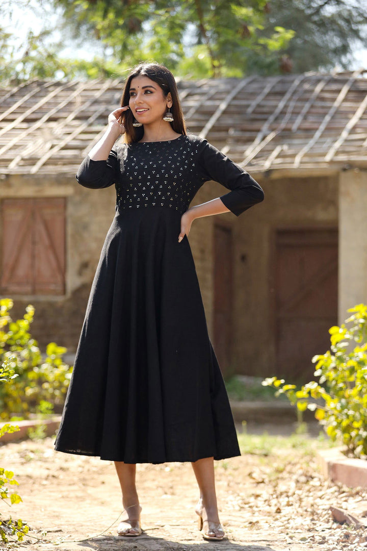 Black Sequin Cotton Anarkali Kurta (pack of 1) - Kaajh - #tag4#