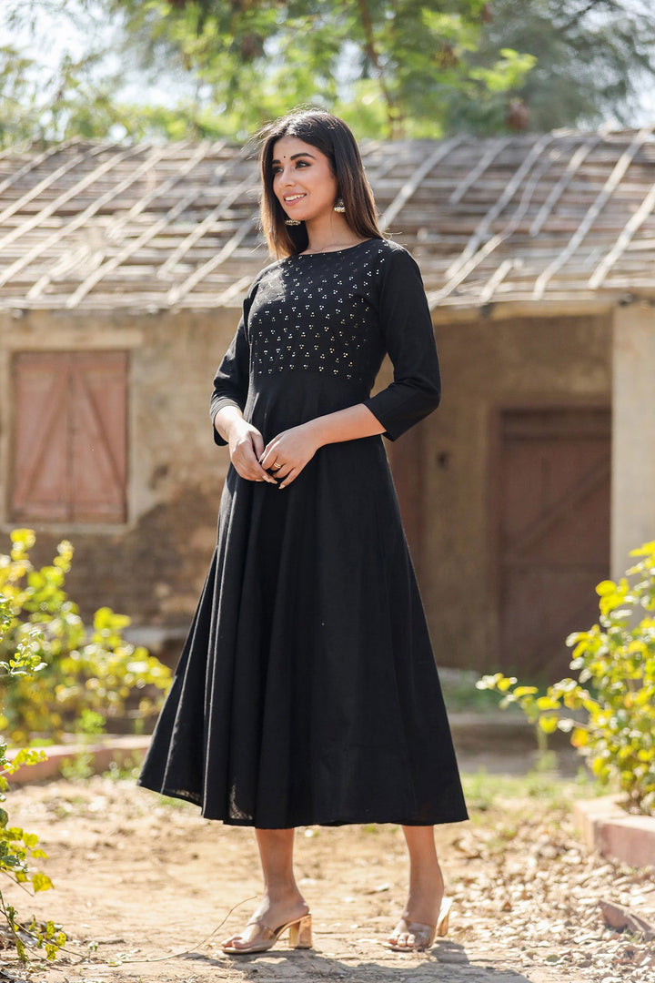 Black Sequin Cotton Anarkali Kurta (pack of 1) - Kaajh - #tag4#