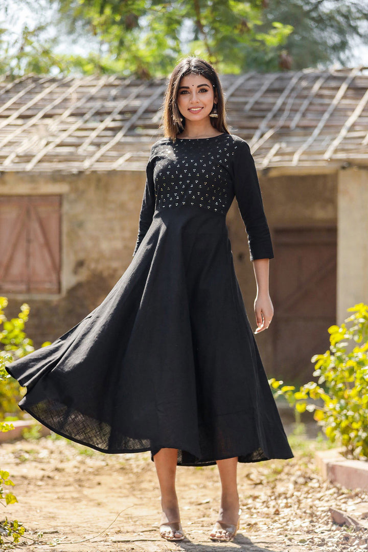 Black Sequin Cotton Anarkali Kurta (pack of 1) - Kaajh - #tag4#