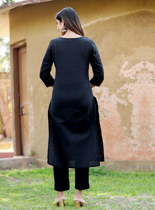 Black Solid Sequins Embellished Kurta Pant Set (set of 2) - Kaajh - #tag4#