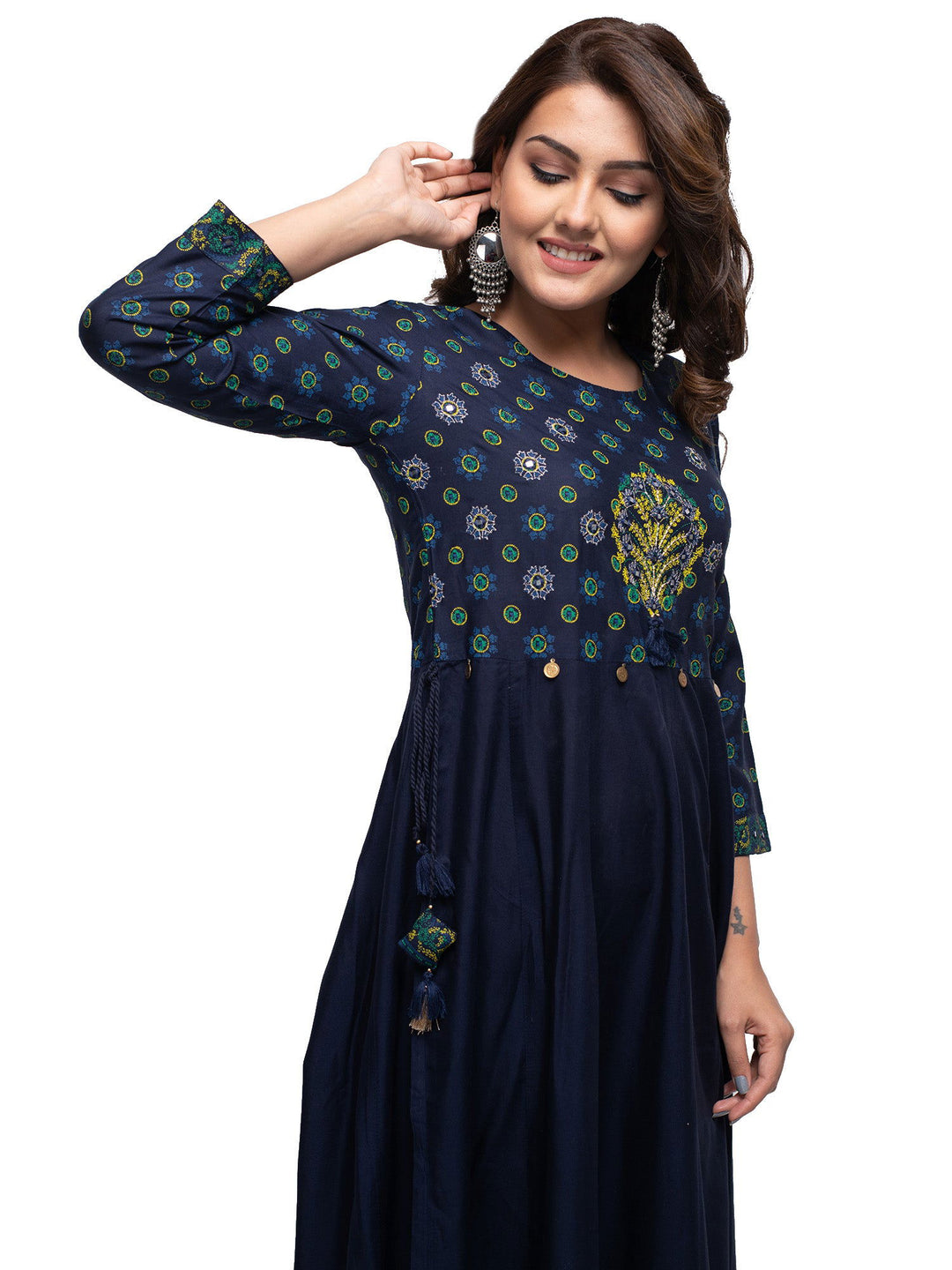 Blue Embroidery Printed Rayon Ethnic Gown (Set Of 1) - Kaajh - #tag4#