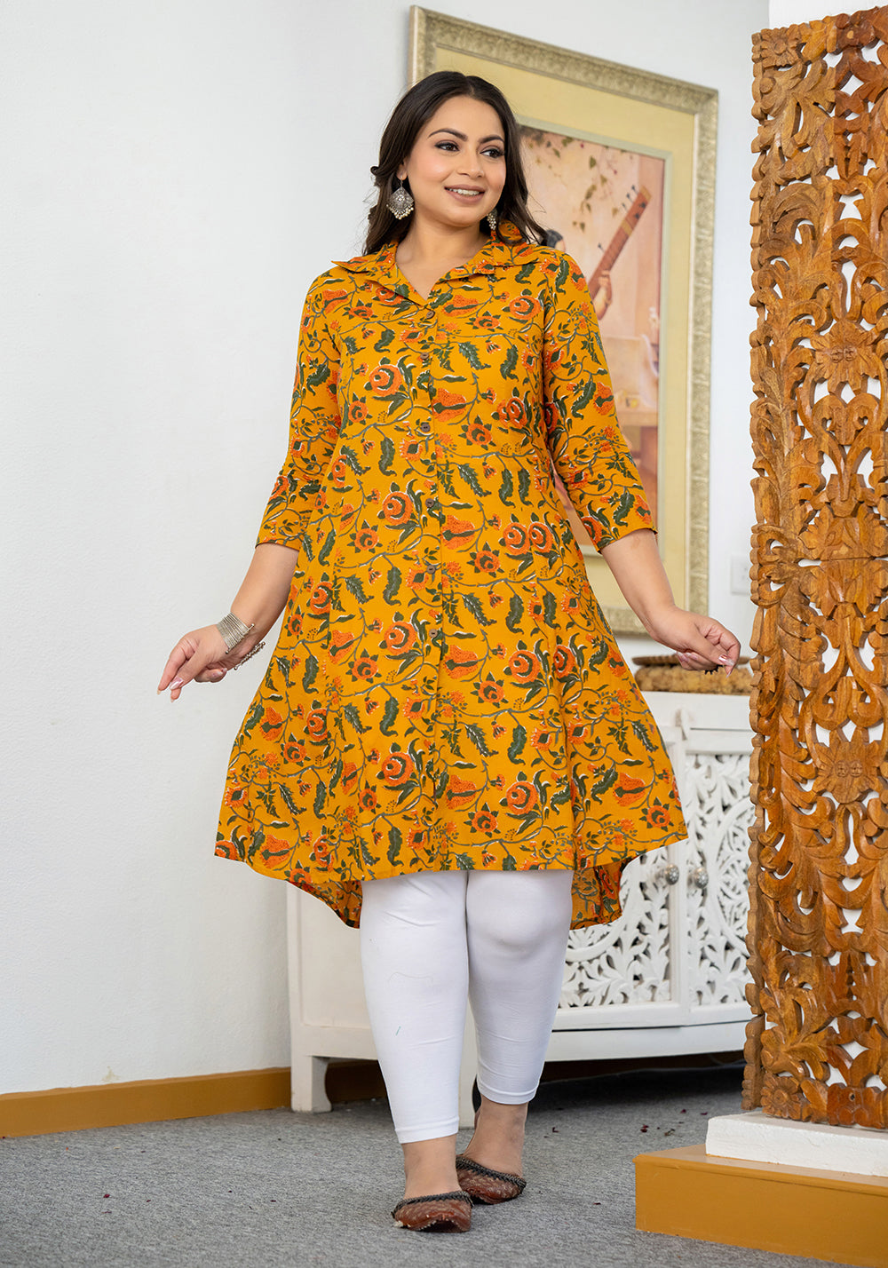 Plus Size Floral Kurta & Pant Set