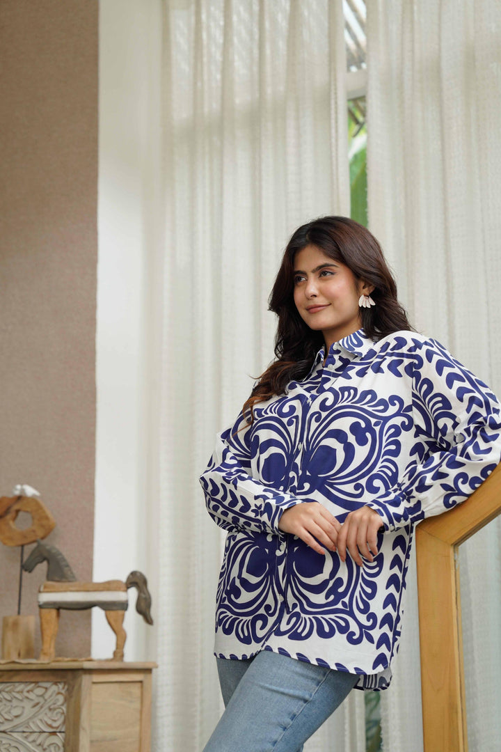 Kiara Blue Cotton Poplin Shirt