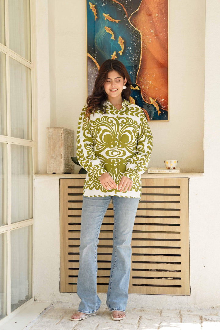 INAYA Green & White Print