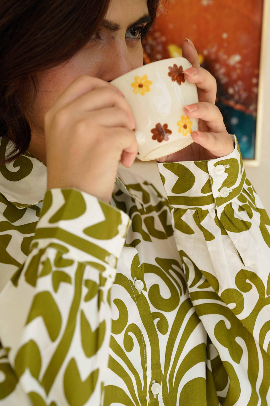 INAYA Green & White Print