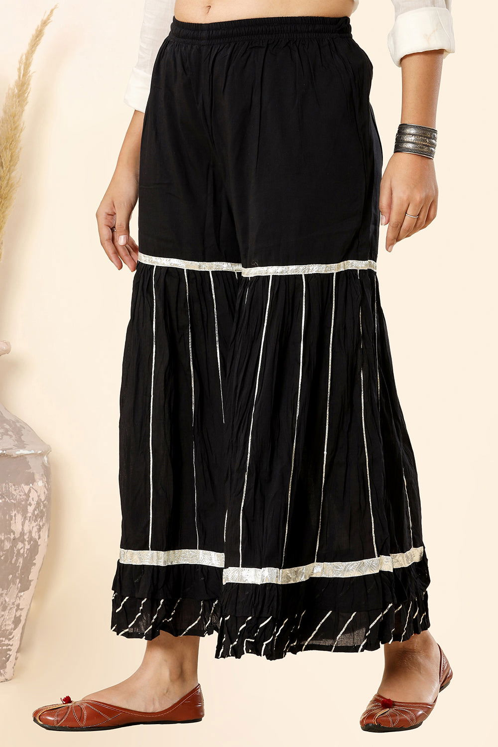 Ethnic Black Gota Lace Sharara (Pack Of 1) - Kaajh - #tag4#