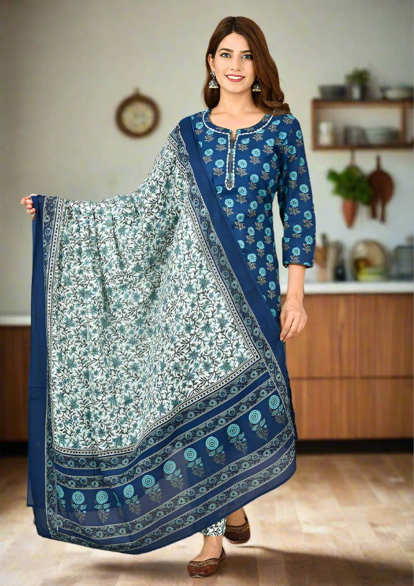 Floral Printed Blue Suit Set (pack of 3) - Kaajh - #tag4#
