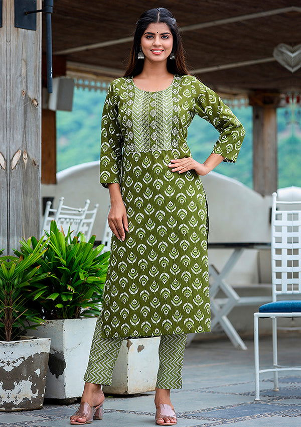 Green Floral Print Kurta Pant Set (pack of 2) - Kaajh - #tag4#