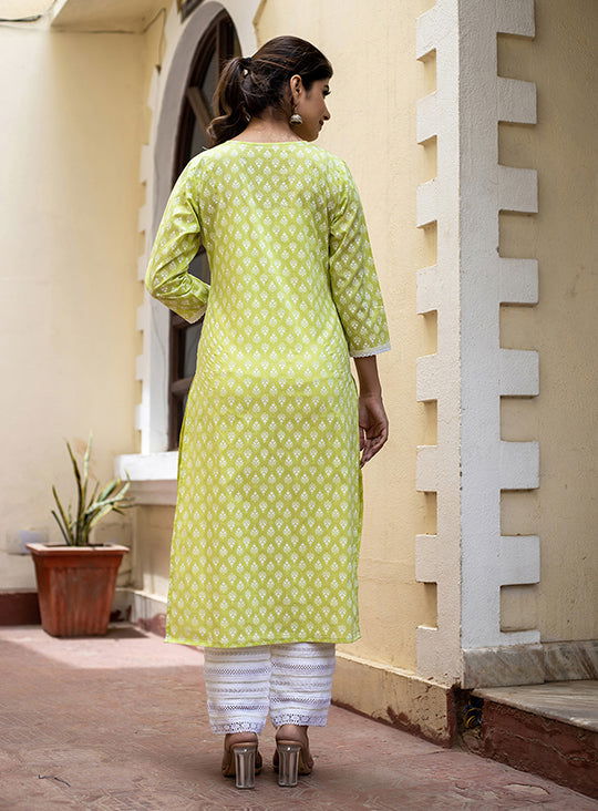 Green Floral Printed Cotton Kurta (pack of 1) - Kaajh - #tag4#
