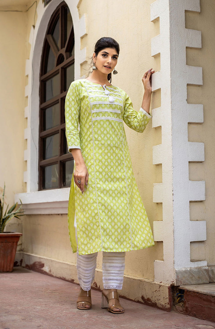 Green Floral Printed Cotton Kurta (pack of 1) - Kaajh - #tag4#