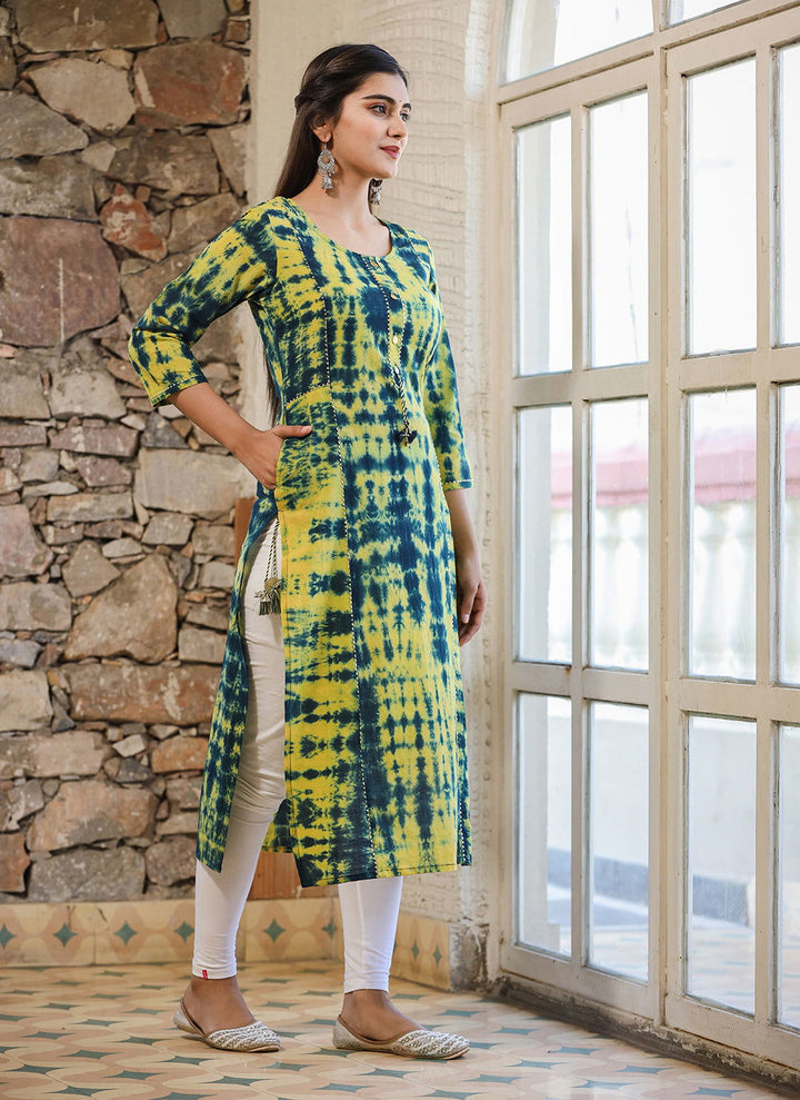 Green Tie Dye Print Cotton Casual Kurta (pack of 1) - Kaajh - #tag4#