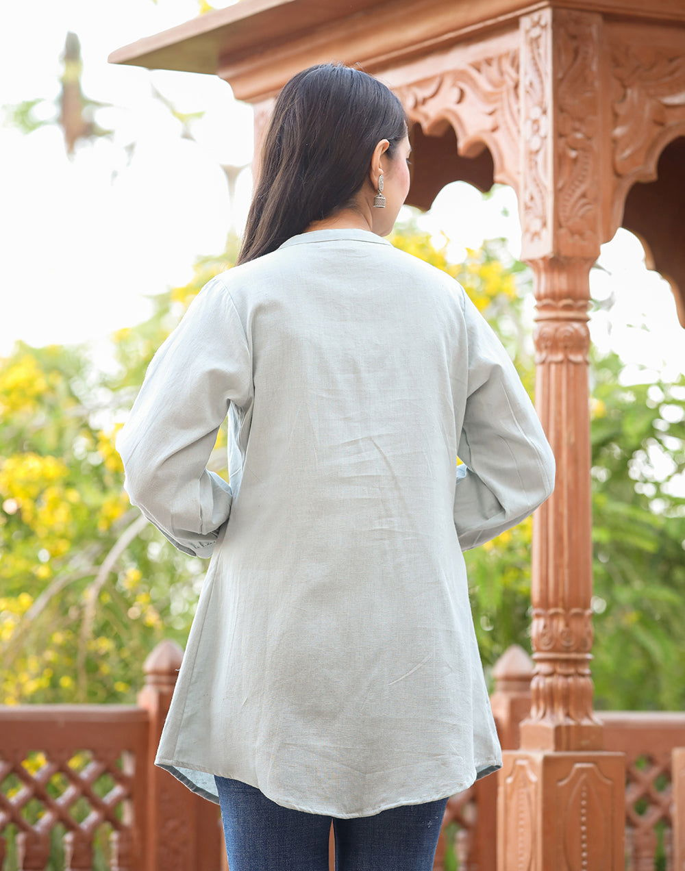 Grey Cotton Tunic Top With Pearl Work (pack of 1) - Kaajh - #tag4#