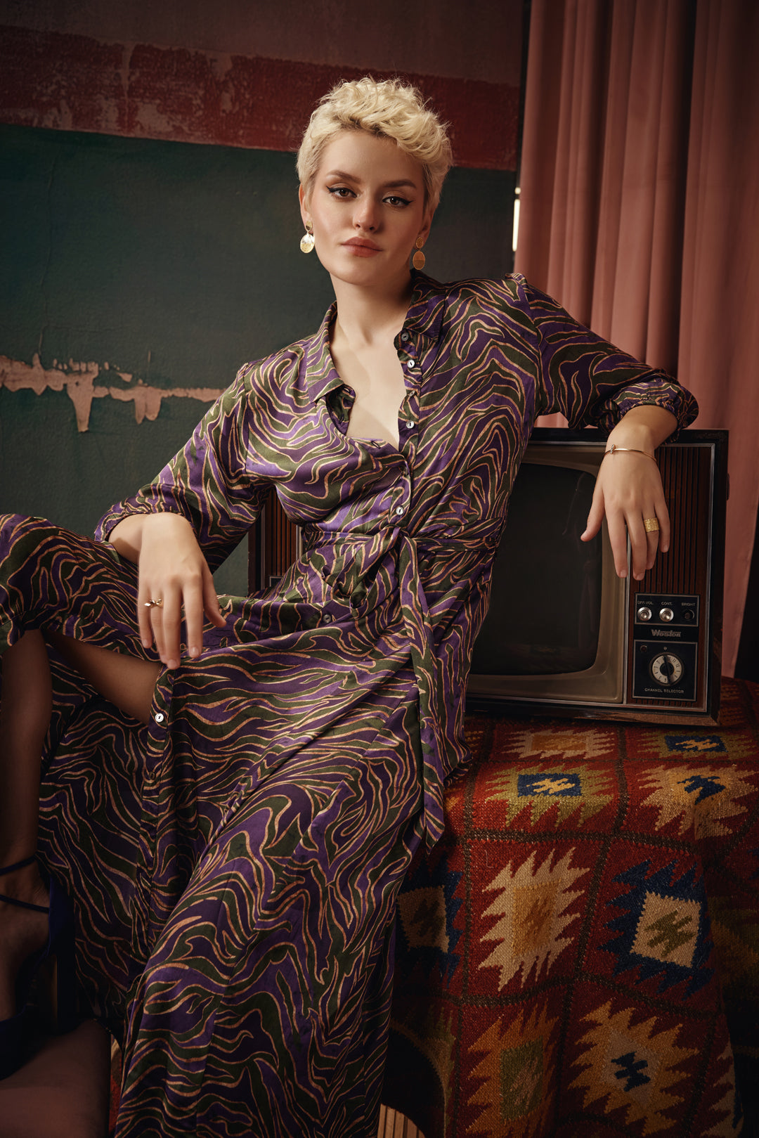 Erica Olive & Purple  Dress