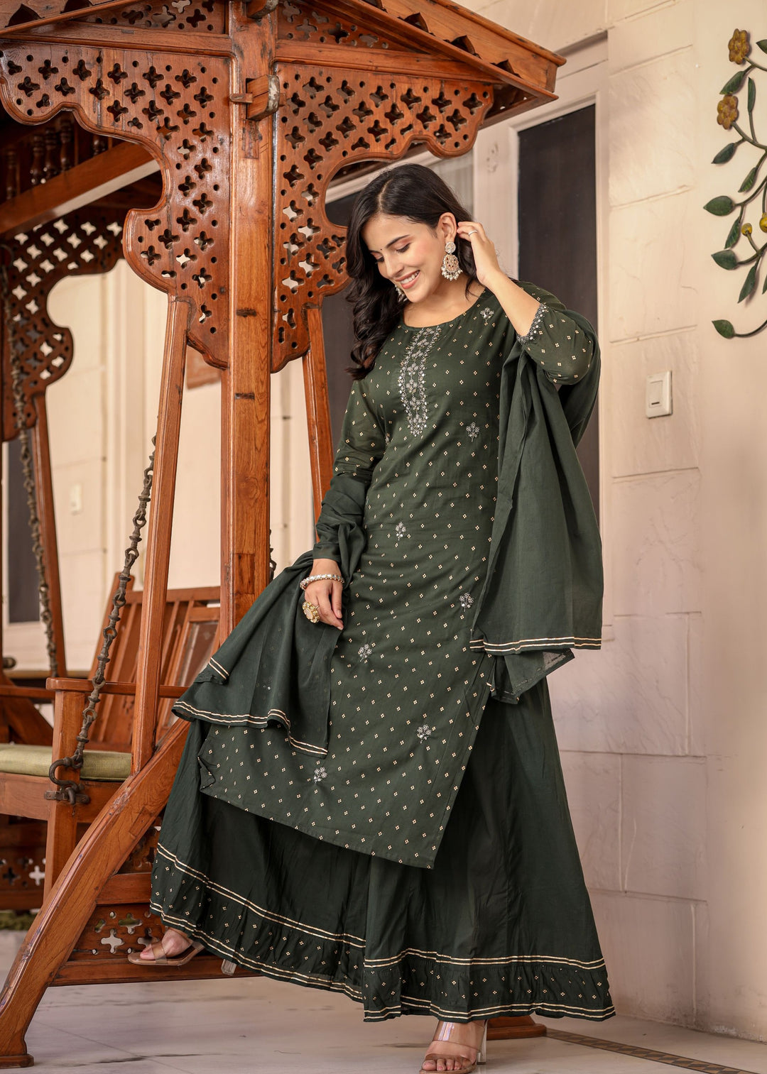 Buy Green Sharara Suit Set For Women