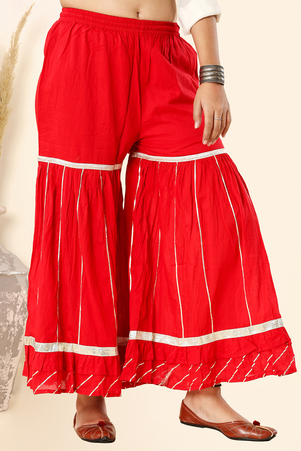 Ethnic Red Gota Lace Sharara
