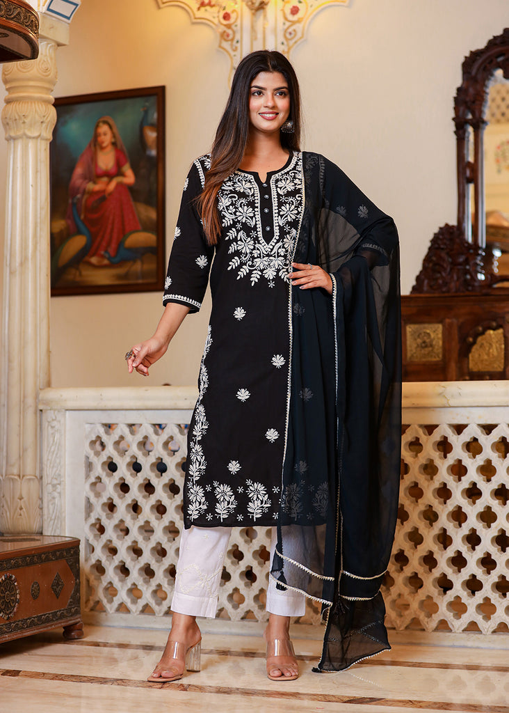 ISHIEQA's Black Georgette Chikankari Kurti - MV0107D | Cotton dress pattern  indian, Sleeves designs for dresses, Kurta designs women