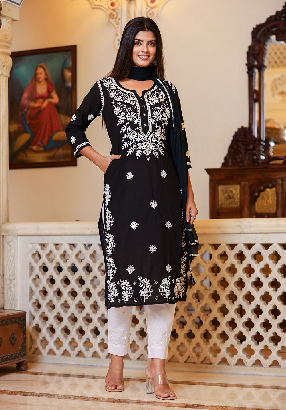 Off-White Cotton Chikankari Embroidered 2 Piece Dress Set – Geroo Jaipur