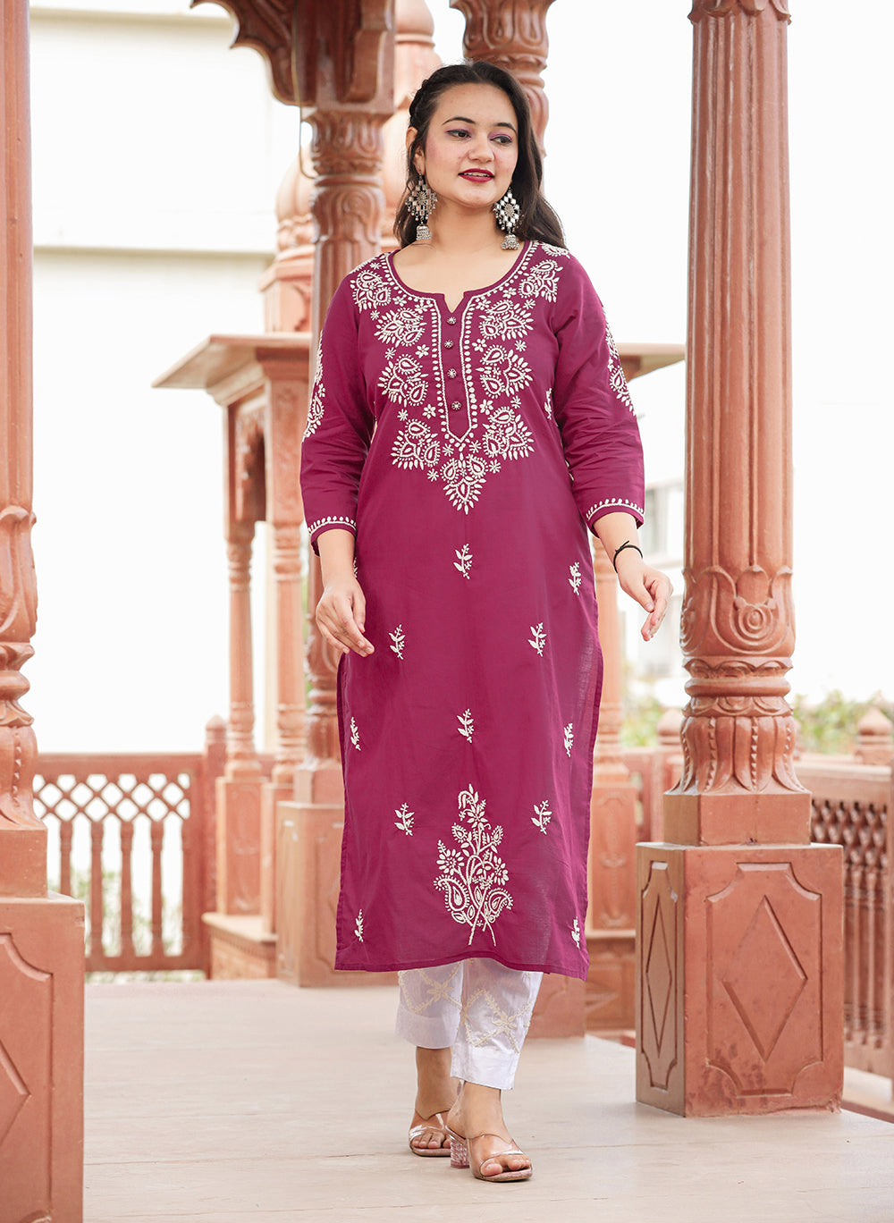Anaar Sa Meetha Handblock Printed Chikankari Suit Set-Plus Size  Clothing(XS-10XL)