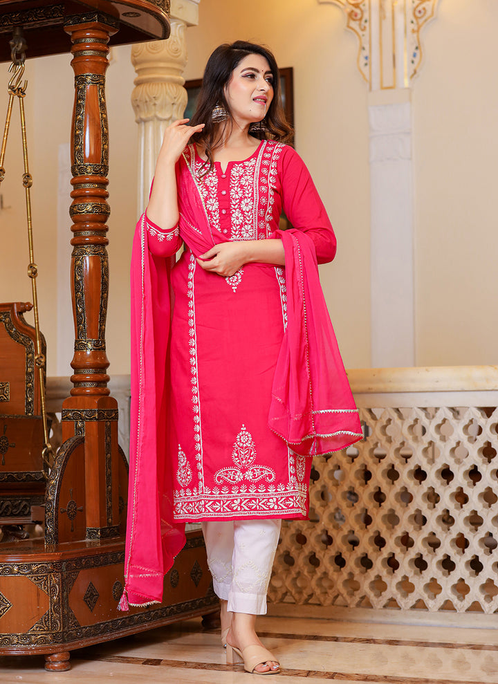 Buy Pink Lucknow Chikankari Suit Set Online In India