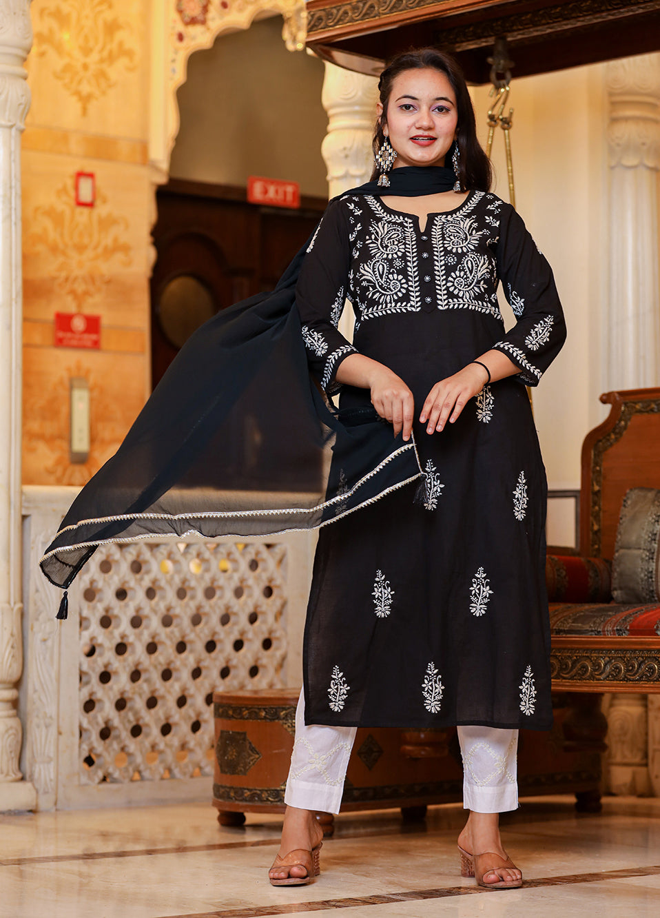 Buy Black Lucknowi Chikankari Suit Set for Women