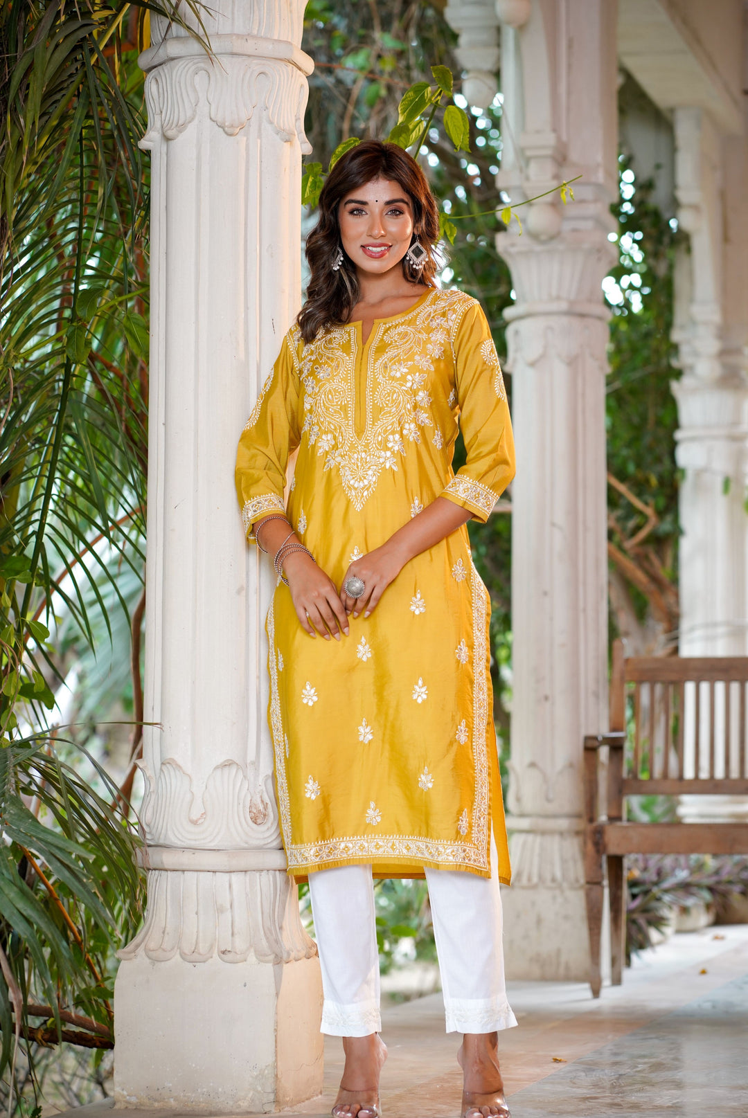 Buy Yellow Cotton Chikankari Suit Set for Women | Best lucknowi stitched Suit set