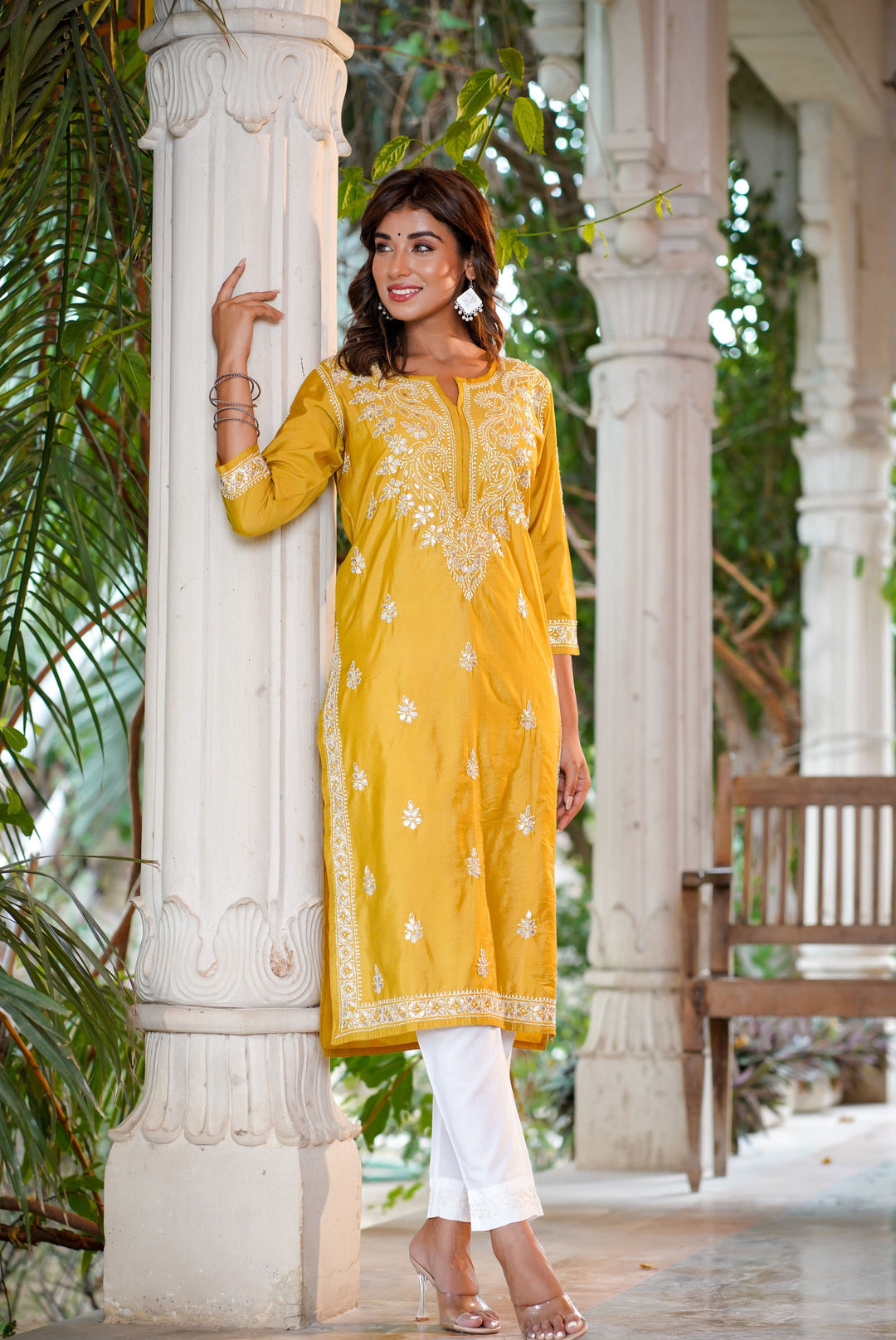 Buy Yellow Cotton Chikankari Suit Set for Women