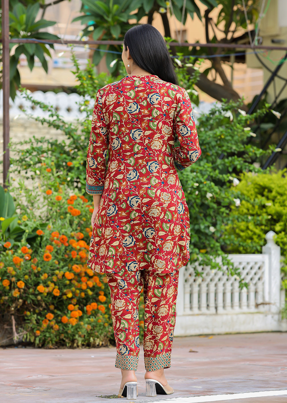 Buy Maroon Kalamkari Pant Suit for Women | Best Designer Kurti Set Online in India