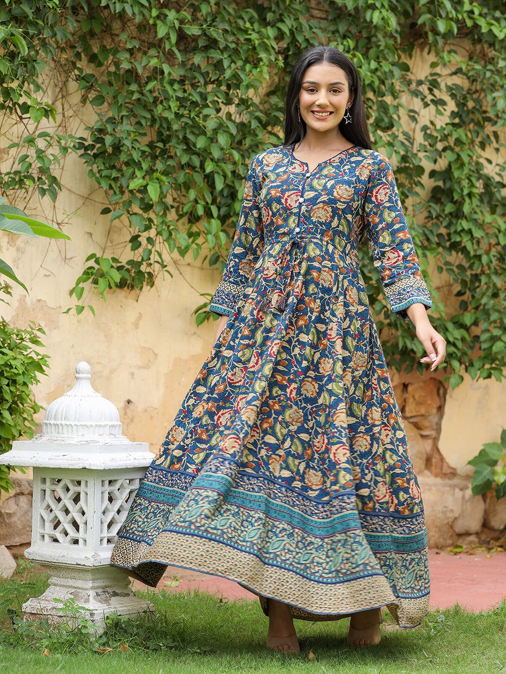 Buy Blue Kalamkari Anarkali Dress | Best Party Wear Gown for Women Online in India  