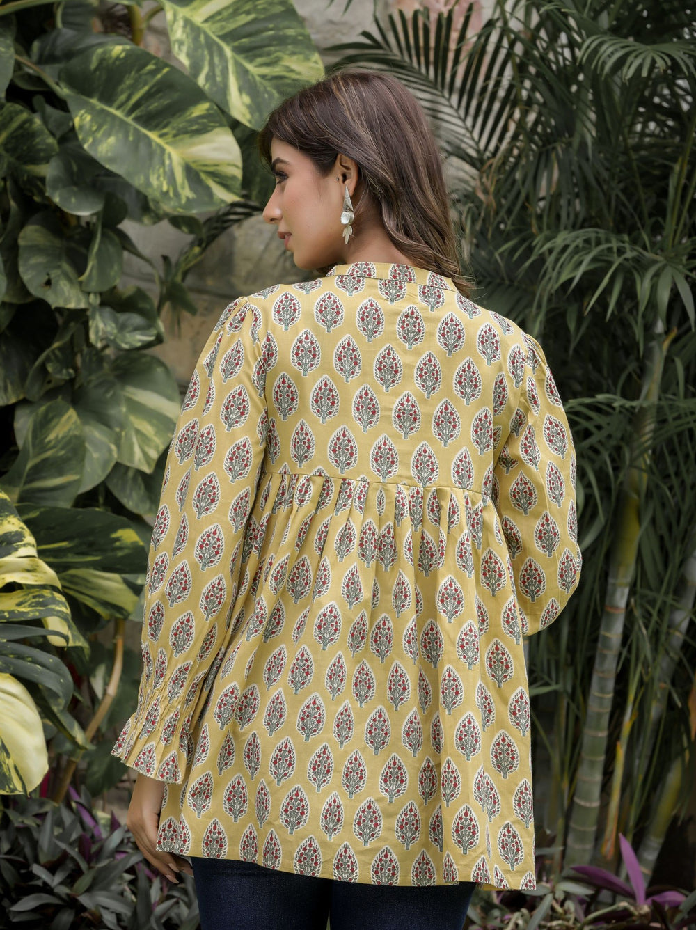 Buy Yellow Floral Printed Cotton Tunic | Best Ethnic Top For Women | Kaajh