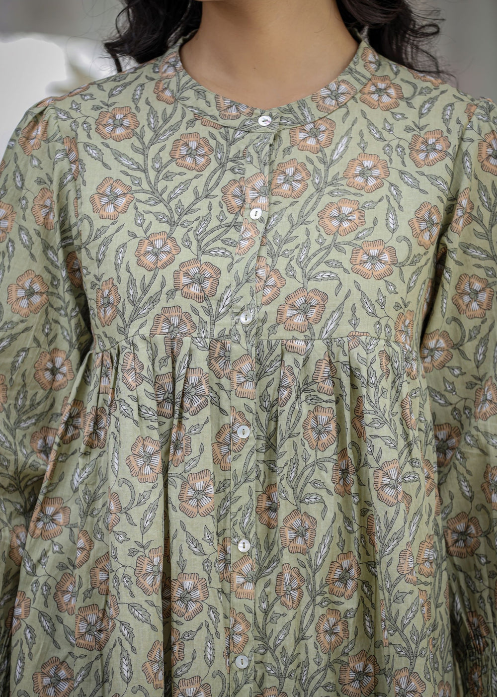 Buy Green Floral Cotton tunic for women |  Best Designer Short Kurti Top