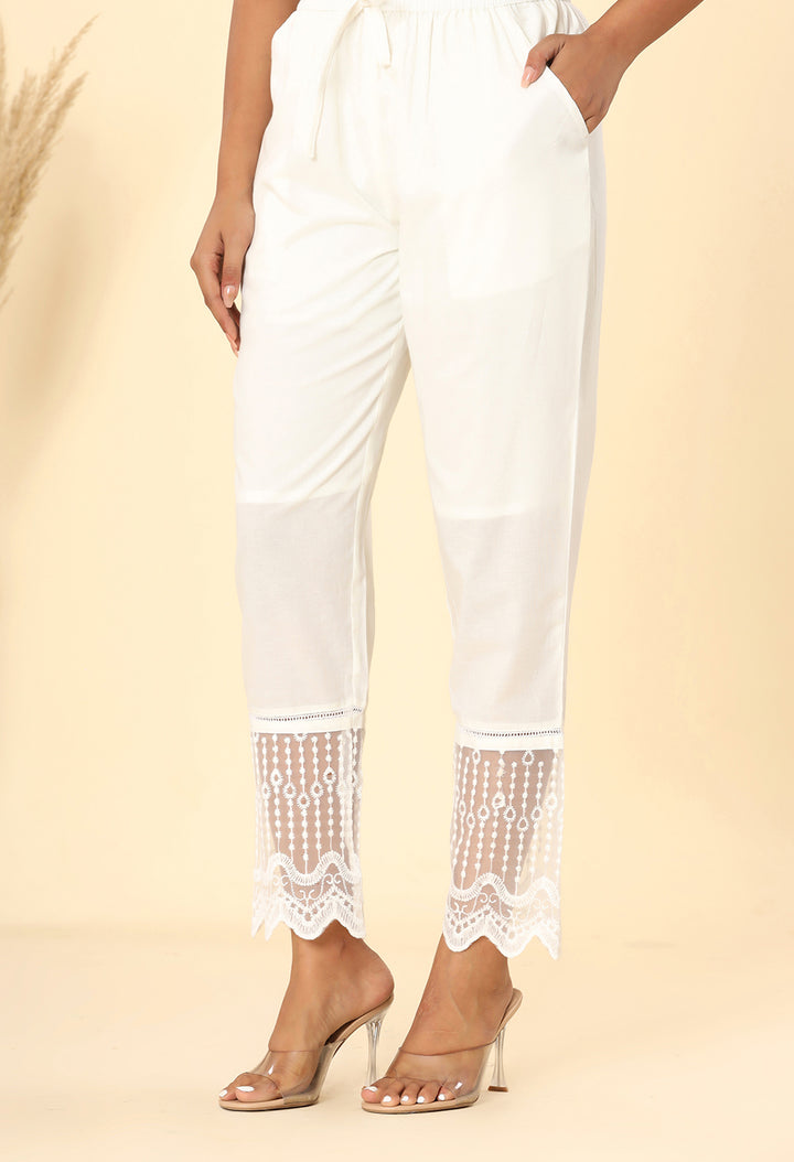 White Cotton Exclusive Lace Pant