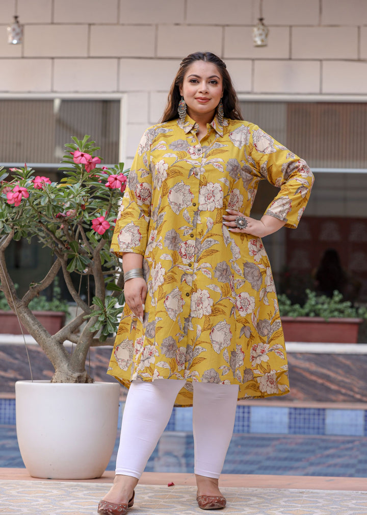 Yellow Plus Size Kurta for Women | Best casual Kurta set for Ladies by Kaajh