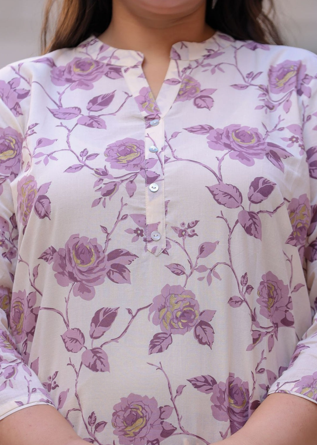 Purple Floral Print Cotton Kurta Set (Plus Size Kurta Set) (pack of 1)