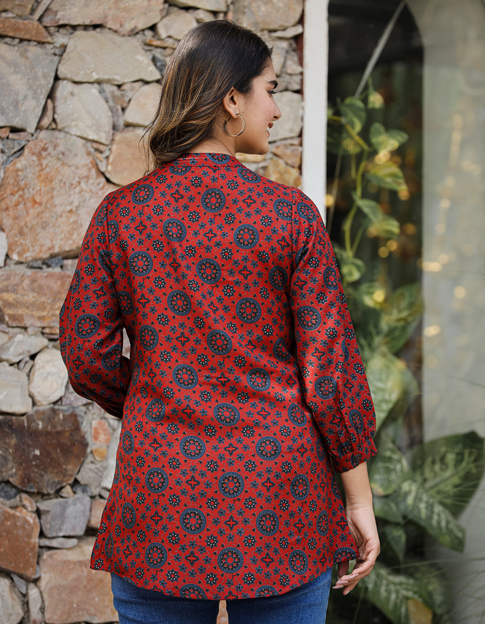 Buy Marron Floral Cotton tunic for women | Best Designer Short Kurti Top