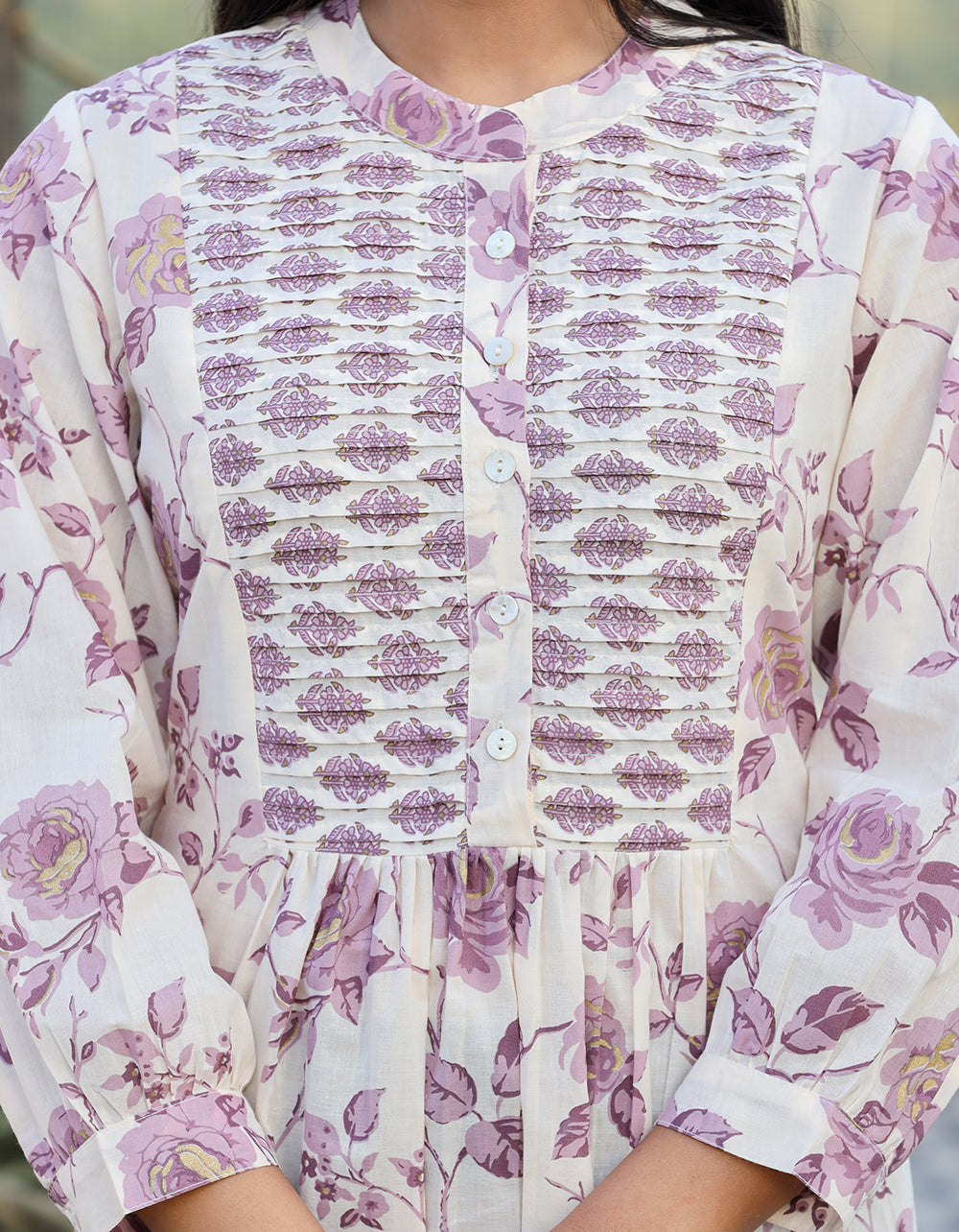 Purple Printed Cotton Tunic Top for Women