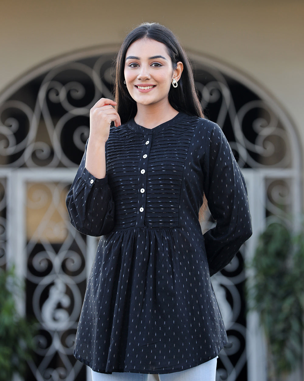 Buy Black Printed Cotton Tunic Top for Women | Best Ethnic dress for Summer Online