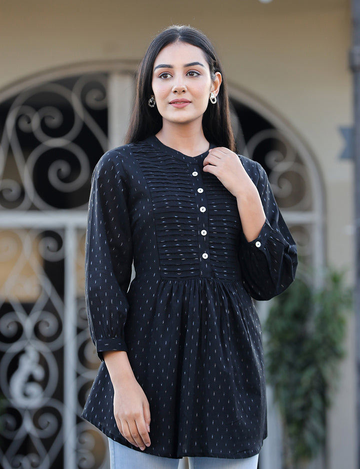 Buy Black Printed Cotton Tunic Top for Women | Best Ethnic dress for Summer Online