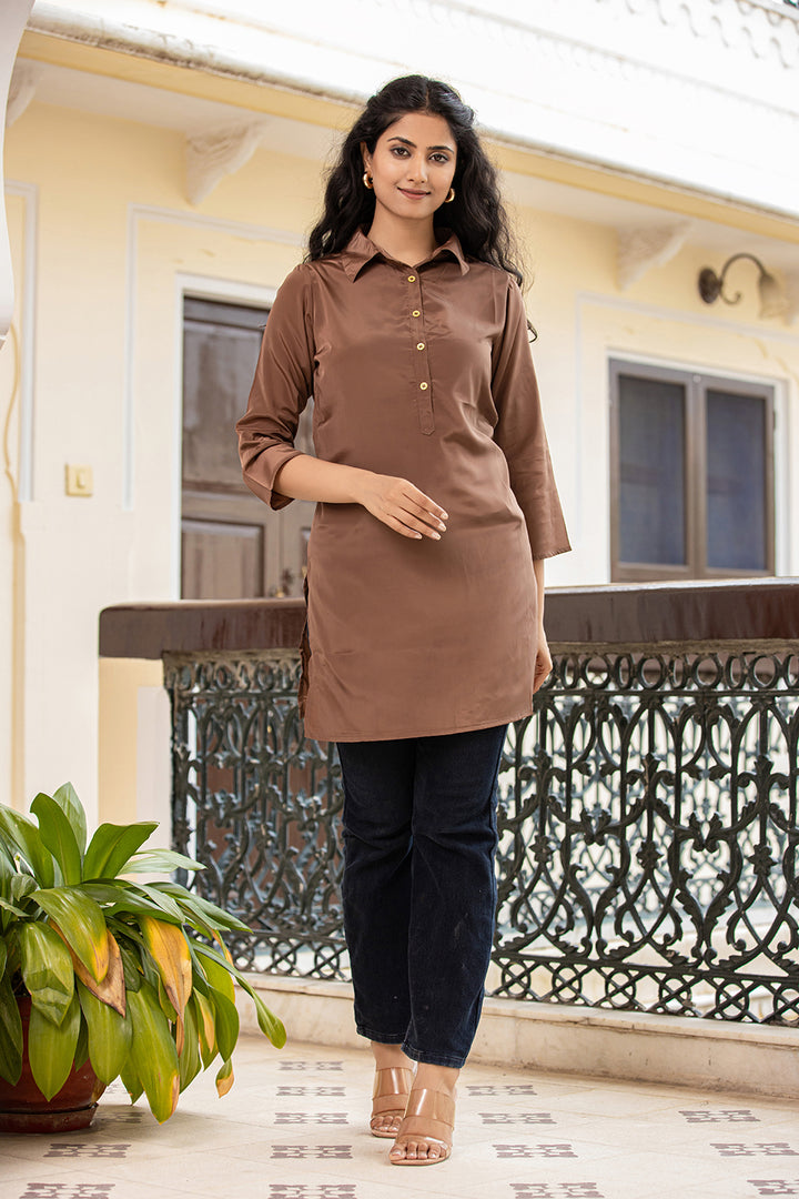 Brown Solid Crepe Short Kurtis (Set Of 1)