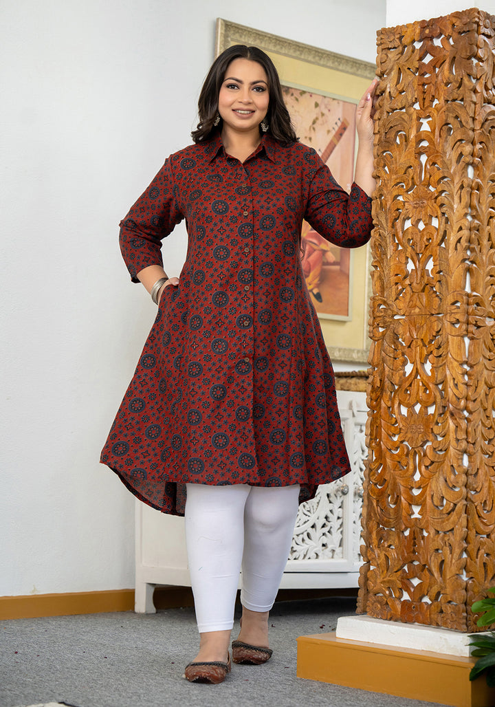 Maroon Printed Viscose Rayon Plus Size Kurta (Set Of 1)