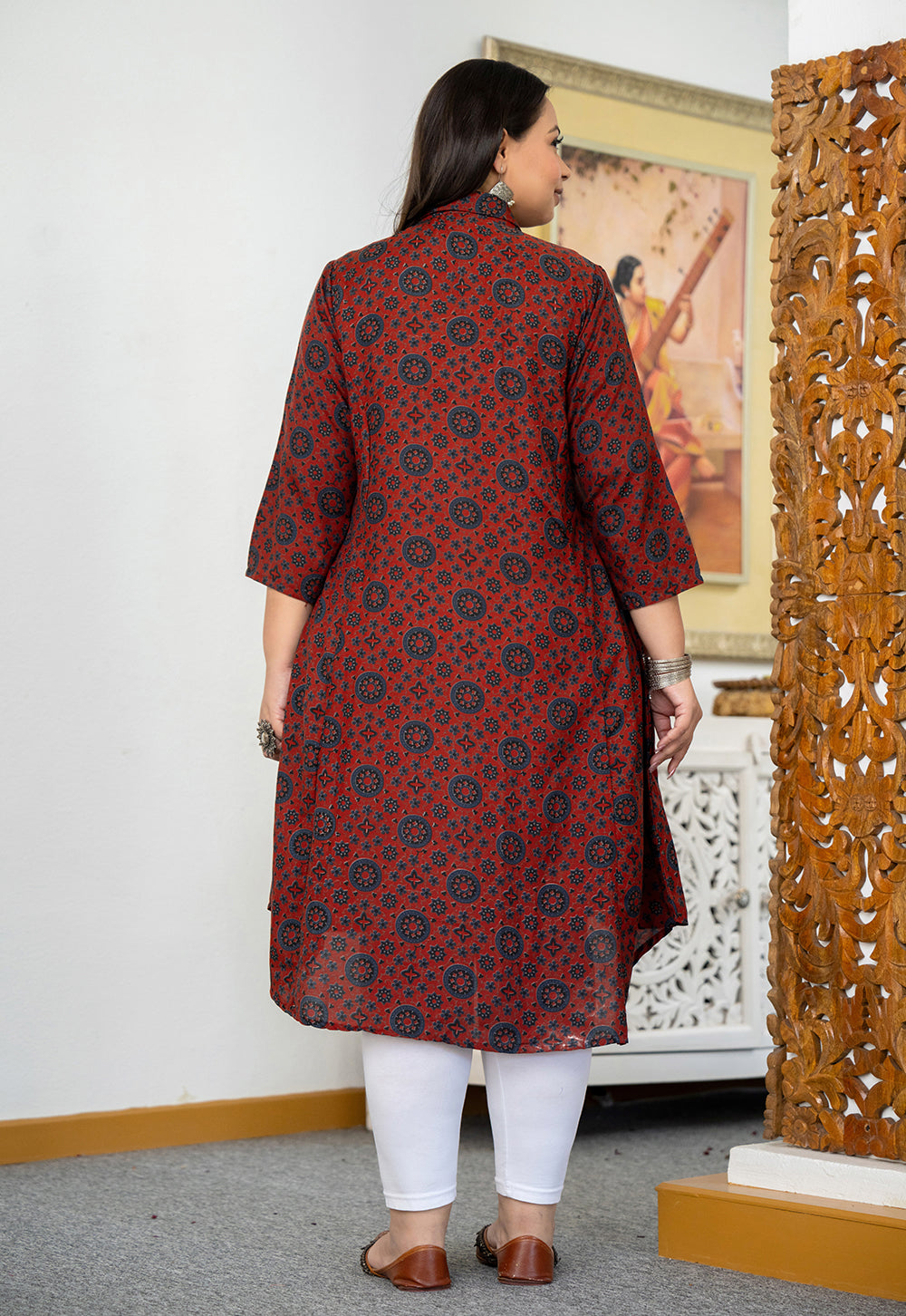 Maroon Printed Viscose Rayon Plus Size Kurta (Set Of 1)