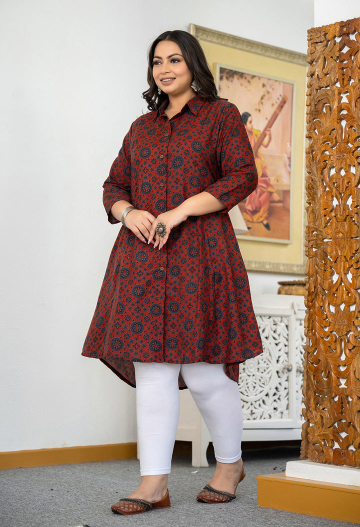 Maroon Printed Viscose Rayon Plus Size Kurta (Set Of 1)