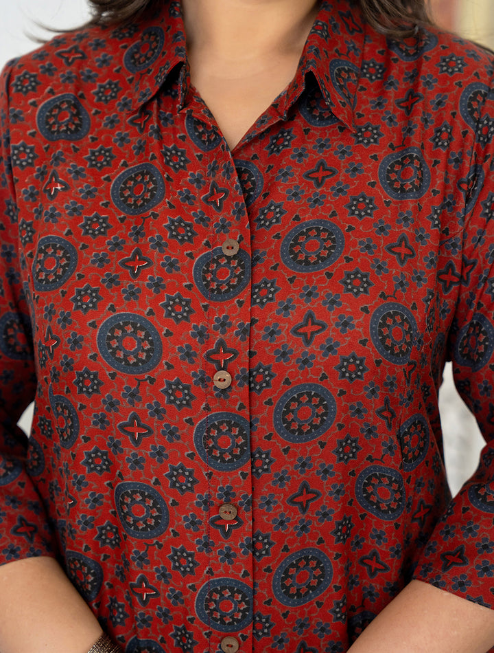 Maroon Printed Viscose Rayon Plus Size Kurta (Set Of 1)