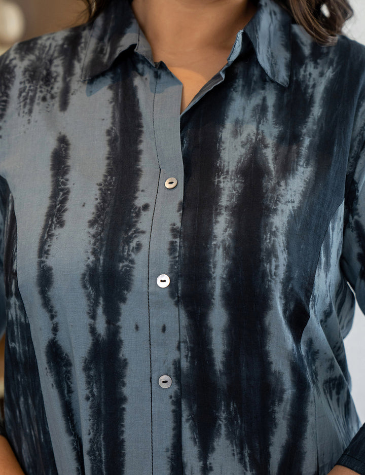 Black Tie Dye Printed Plus Size Cotton Kurta (Set Of 1)