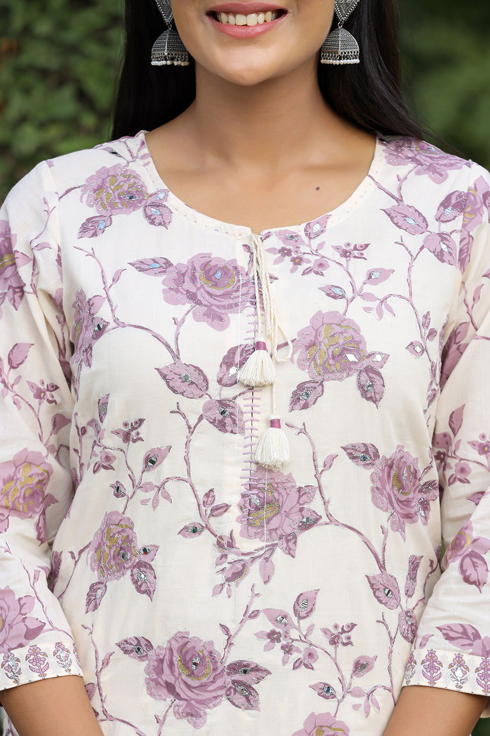 Light Purple Floral Print Cotton Kurta Pant Set With Dupatta (Set of 3) - Kaajh - #tag4#
