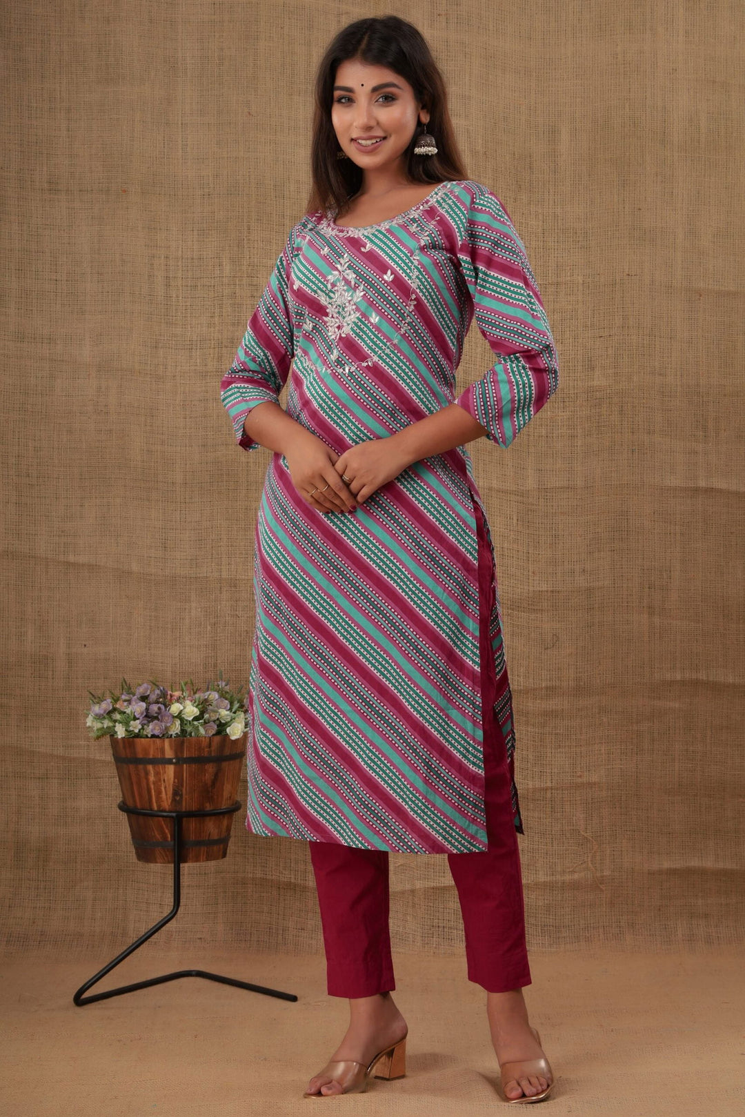 Multicolor Embroidered Cotton Kurta Pant Set (pack of 2) - Kaajh - #tag4#