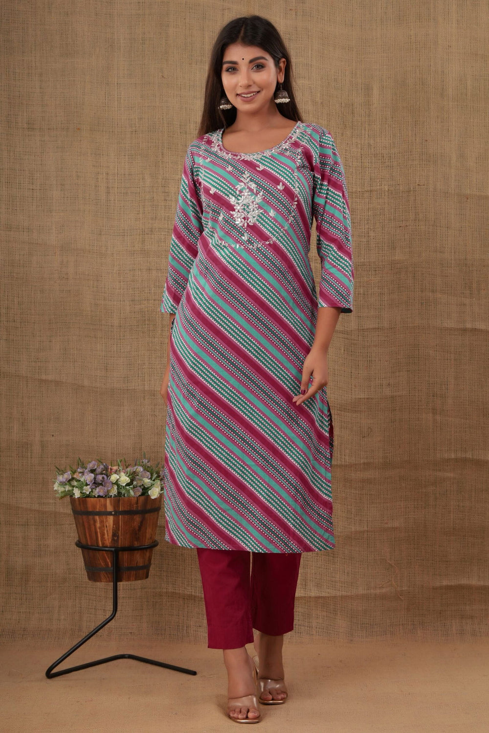 Multicolor Embroidered Cotton Kurta Pant Set (pack of 2) - Kaajh - #tag4#